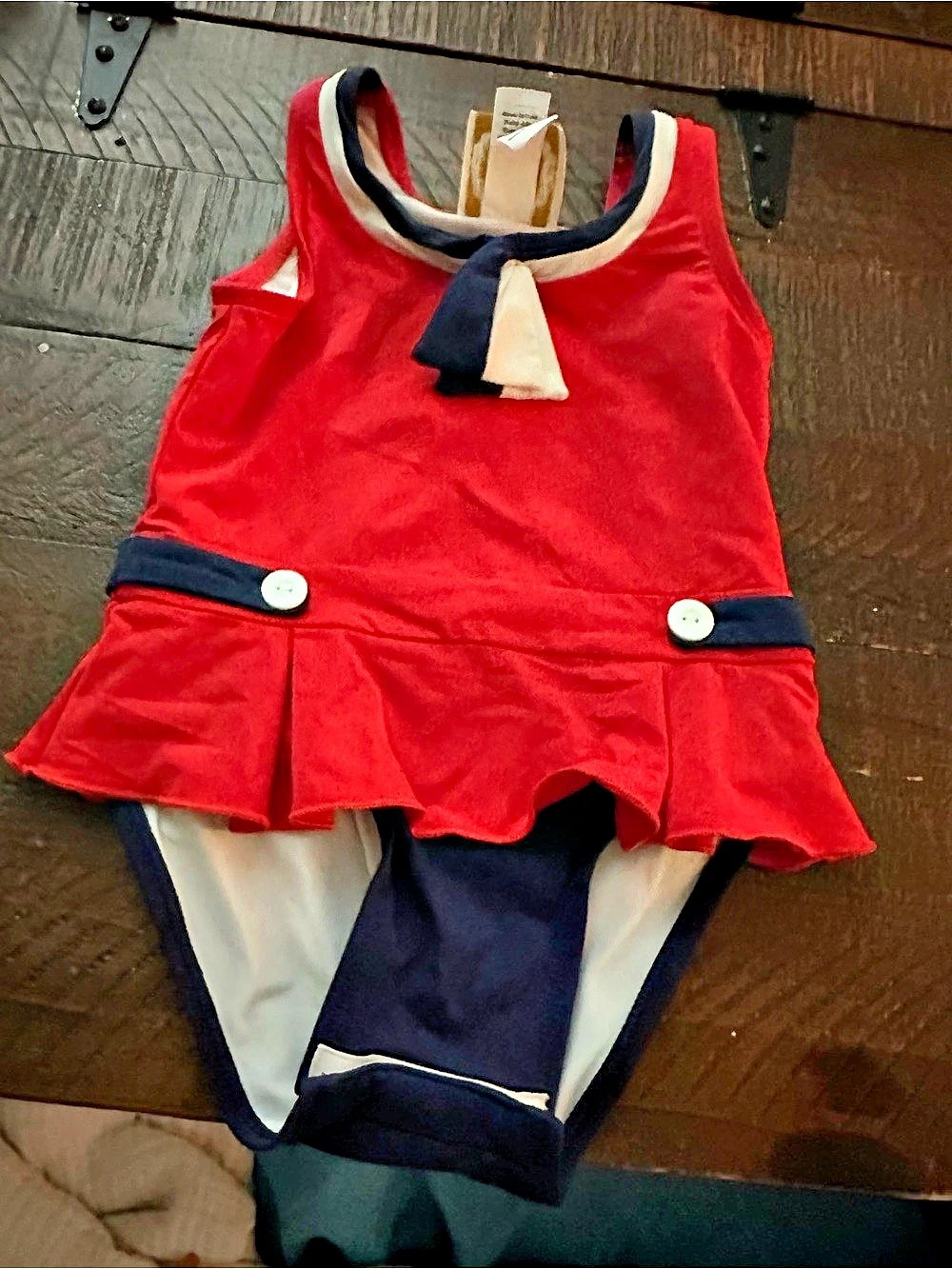 The Beaufort Bonnet Company Ruffle One-Piece Swimsuit in Red & Navy 18-24 Months